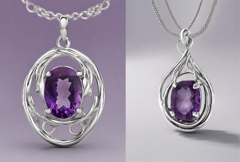 amethyst pendant, amethsyt gemstone pendant, silver pendant, sterling silver amethsyt pendant