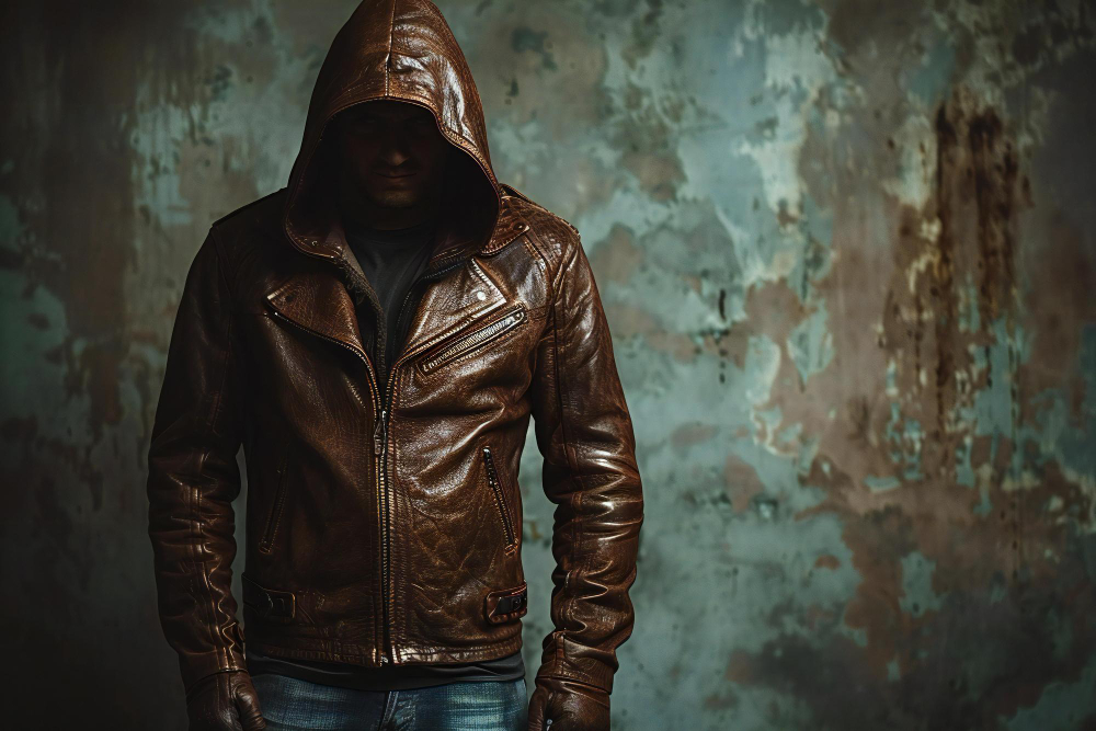 hooded leather jacket